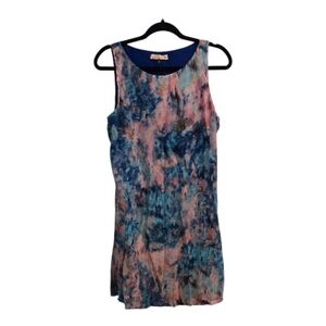 Rebecca Taylor Blue & Pink Aurora Watercolor 100% Silk Shift Dress Sz 6
